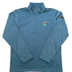 The North Face Quarter Zip Pullover Mens M/M Blue Rainbow Logo Performance Shirt